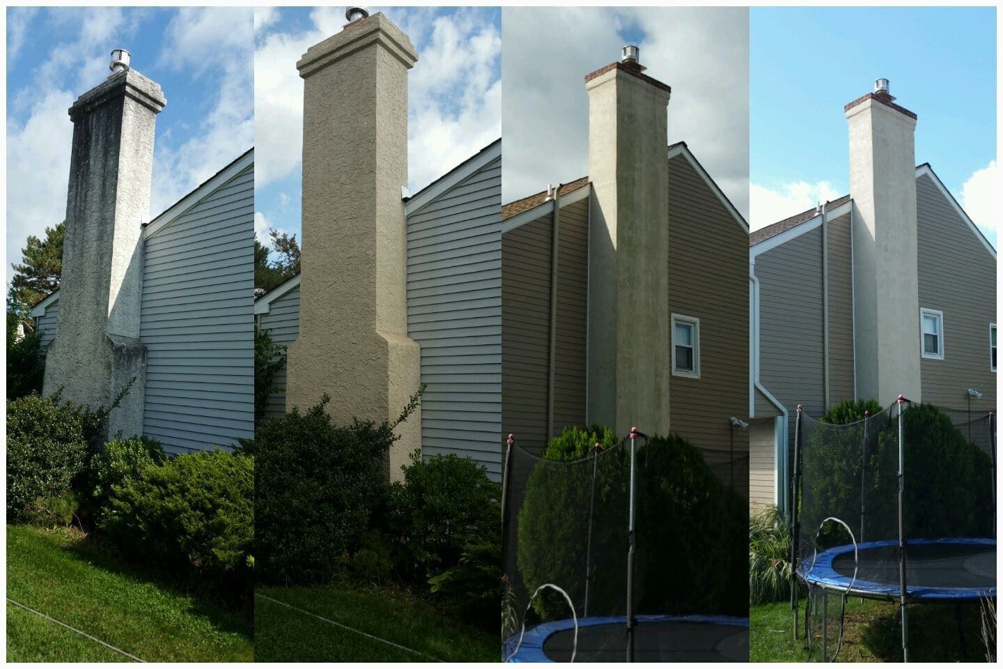 homes with chimneys before and after power washing